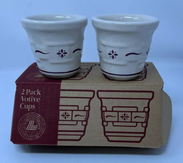 Longaberger Pottery 2-Pack Woven Traditions Red Votives Cups USA MADE - NEW