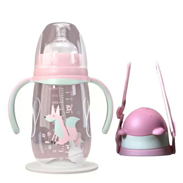 240ml/300ml Infant Drop-proof Baby Wide-caliber Milk Bottle with Straw Handle 44