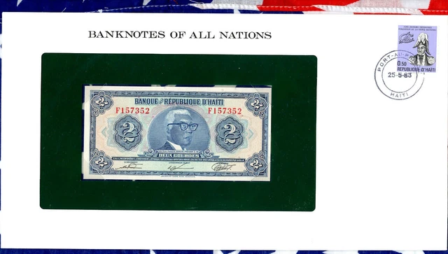 Banknotes of All Nations Haiti 1973 2 Gourdes P-211 UNC F157352