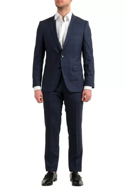 Hugo Boss Men's "Huge6/Genius5" Slim Fit Blue Plaid 100% Wool Two Button Suit