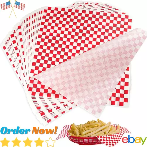 1000 Pack) 15 x 15 Black Checked Wax Coated Deli Sandwich Wrap