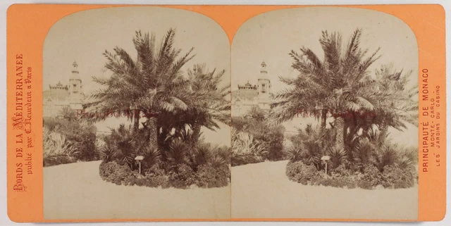 Monaco Monte-Carlo Garden of the Casino C1875 Photo Stereo Neurdein Vintage Albumin