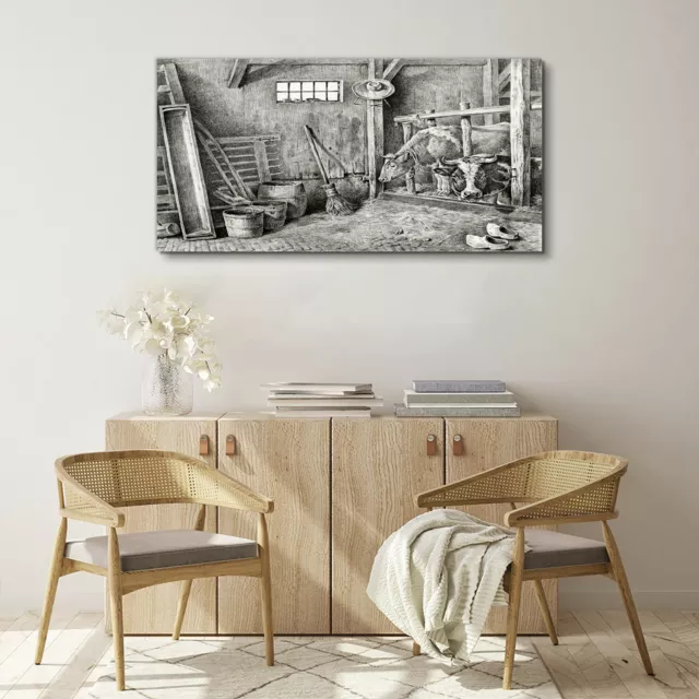 Drawing Animals Cows Barn Canvas Print 120x60 Jean Bernard Decor Home Wall Art 3