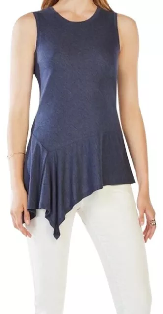 BCBGMaxAzria Cari Asymmetrical Jersey Tank - Heather Navy Blue - Medium - New