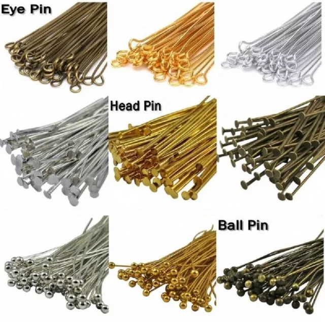 50 Pcs Eye Pins Head Pins Ball Pins Earring Wire Jewellery Craft 16- 50mm (2) 2