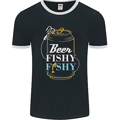 Fishing Beer Here Fishy Fisherman Funny Mens Ringer T-Shirt FotL