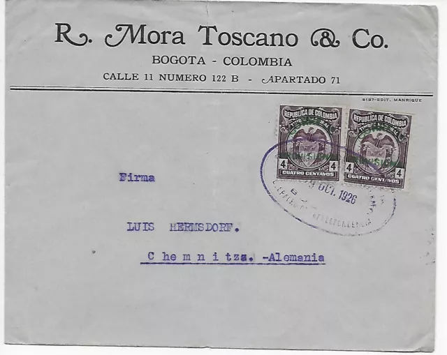 Kolumbien 1926 - Brief Bogota nach Chemnitz