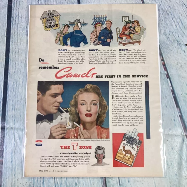 Vintage 1943 Print Ad Camel Cigarettes Tobacco Magazine Advertisement Ephemera