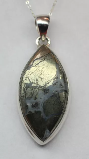 Pyrite En Agate Pendentif 925 Argent Collierr Chaîne Merveilleux Minéral Unitkat 2