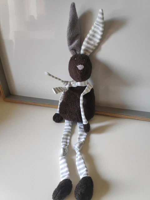 Peluche doudou lapin marron rayé gris blanc nez gris Bout'chou + cadeau