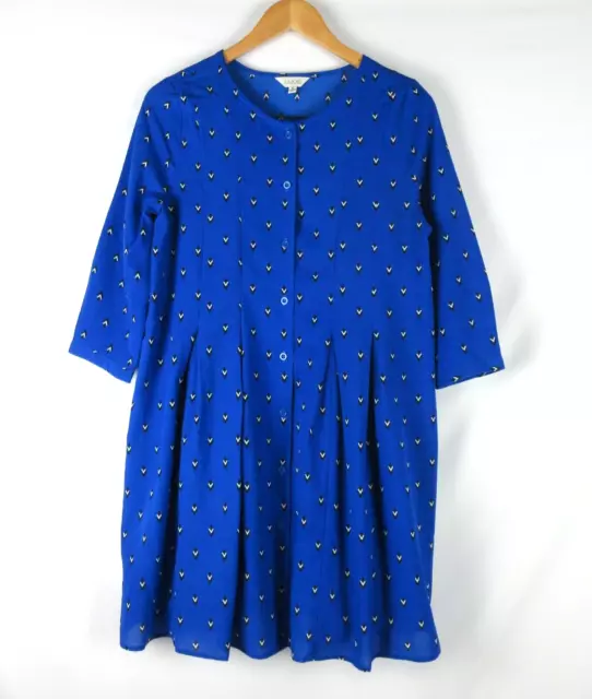 J'aime Dress Small Blue Button Down Knee Length Casual Shift 3/4 Sleeve Lined