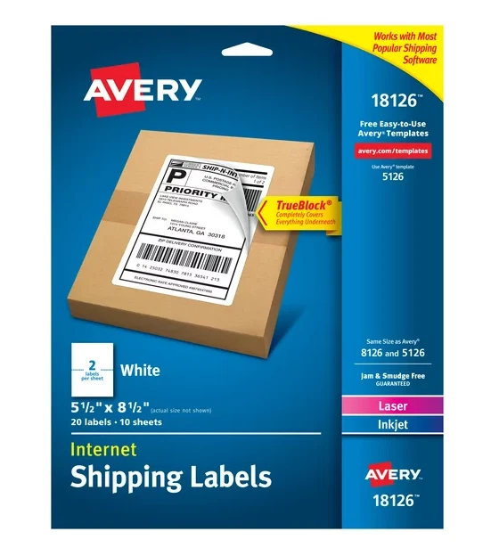 Avery 8126 Shipping Labels - White, 50 Pieces