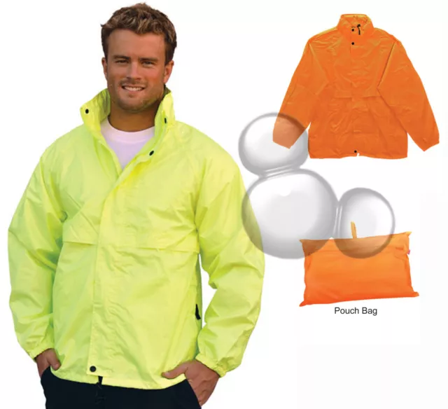 Adults Waterproof His Vis Spray Jacket Size XS S M L XL 2XL 3XL 5XL Pouch Hooded