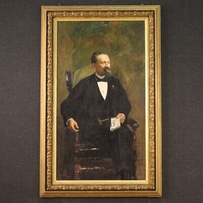 Gran retrato de hombre firmado y fechado 1908 pintura oleo sobre lienzo cuadro