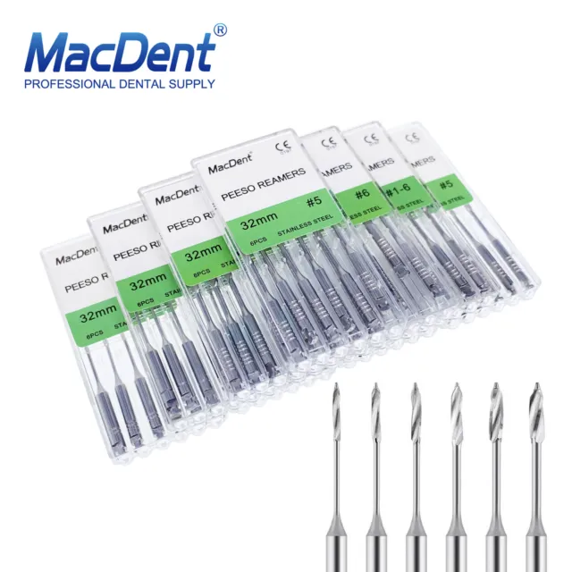 6 Pcs MacDent Dental Pesso Reamers SST #1-#6 Endodontic Files Root Canal 28/32mm