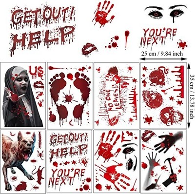 Halloween Adesivi Impronta Insanguinata e Impronte di Mani Insanguinate Adesivi Insanguinate 4 Fogli Bloody Horror Adesivi Finestra Pavimento Halloween Feste Decorazioni A 