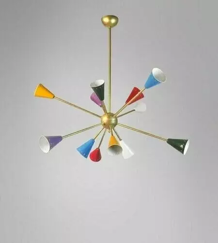 12 Arme Mehrfarbig Italienische Messing Sputnik Kronleuchter 1950s Stil Leuchte