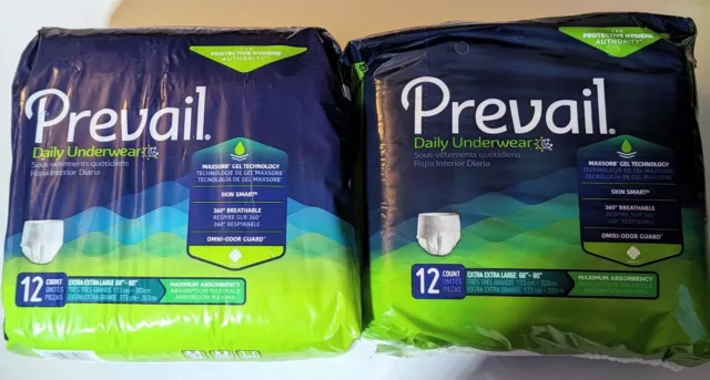 Prevail Adult Daily Underwear Diapers XXL 2 packs of 12 = 24