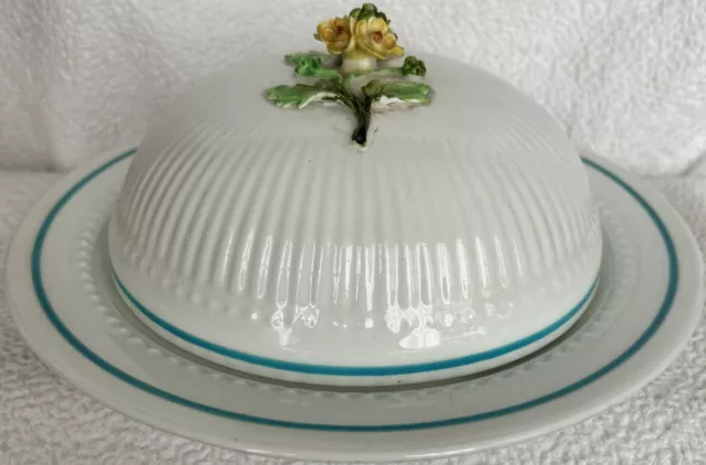 Antique Crown Staffordshire England Gorgeous Butter Dish w/raised China Flowers