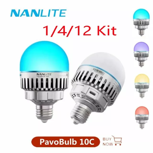 1/4/12 Kits NANLITE PavoBulb 10C 10W RGBWW LED Video Light Smart Bulb 2700-7500K