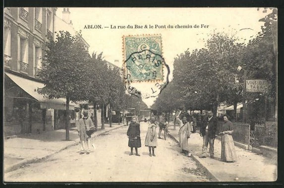 CPA Ablon, La rue du Bac et le Pont du chemin de Fer