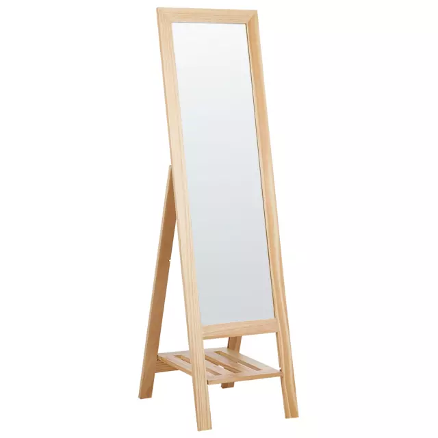 Miroir sur Pied 40 x 145 cm avec Étagère Inférieure Cadre en Bois clair Luisant