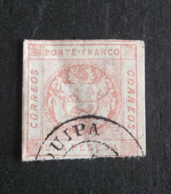 Sellos Perú Usados 1858 1 Peseta Letras Pequeñas Mat. Arequipa Precioso Cat 125€