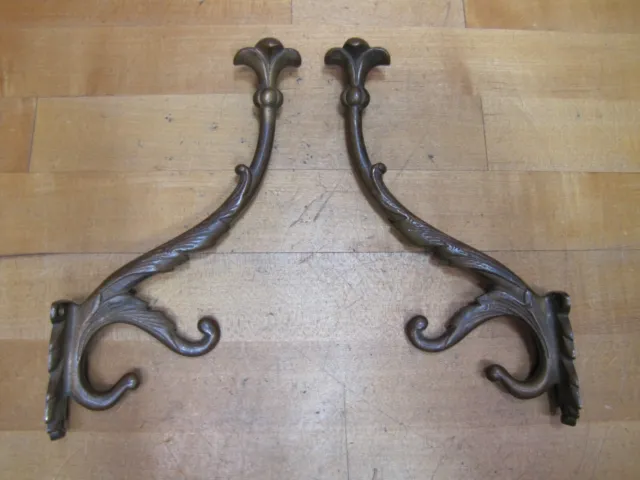 Antique Pair Bronze Hooks Hangers Decorative Art Architectural Hardware Elements