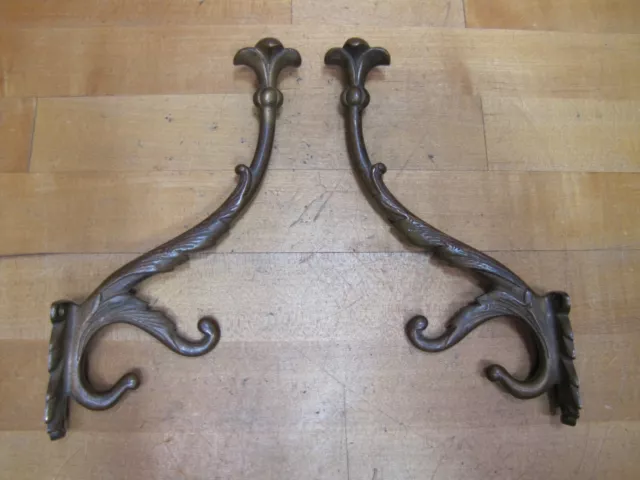 Antique Pair Bronze Hooks Hangers Decorative Art Architectural Hardware Elements