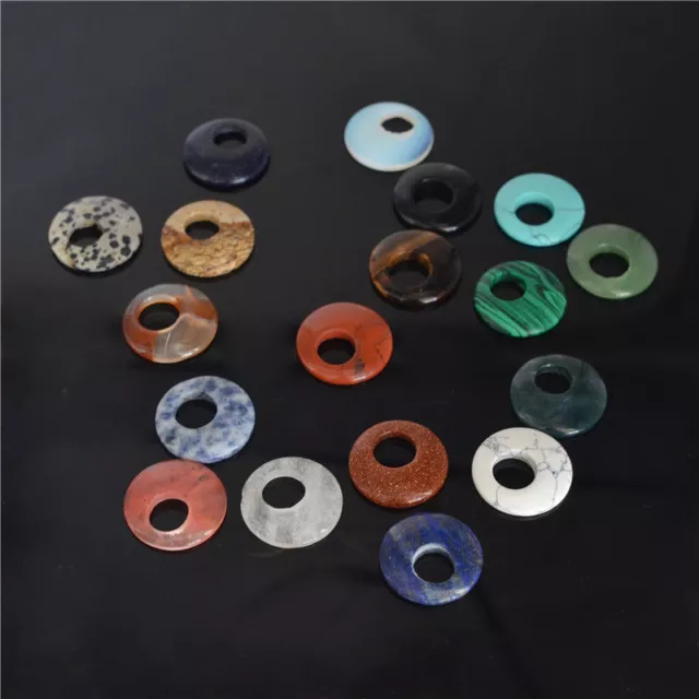 Natural Gemstone Round Donut Ring Pendant Beads For Necklace Earring Jewelry
