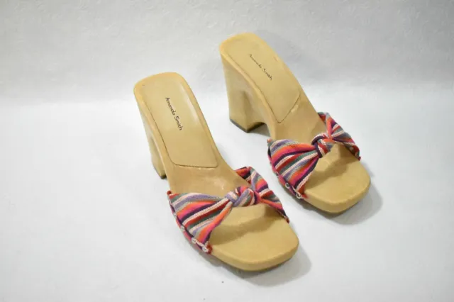 Amanda Smith Shoes Sandals Striped Wedge Heels Size 8 Women's New