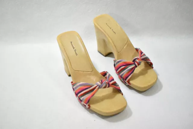 Amanda Smith Shoes Sandals Striped Wedge Heels Size 8 Women's New