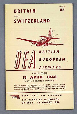 Bea British European Airways Swissair Airline Timetable Switzerland April 1948