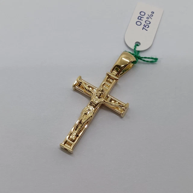 Pendentif Croix En Or 18K Et Corail - Ancien - 5,5 Cm - Tête D'aigle - Occasion Très Bon état