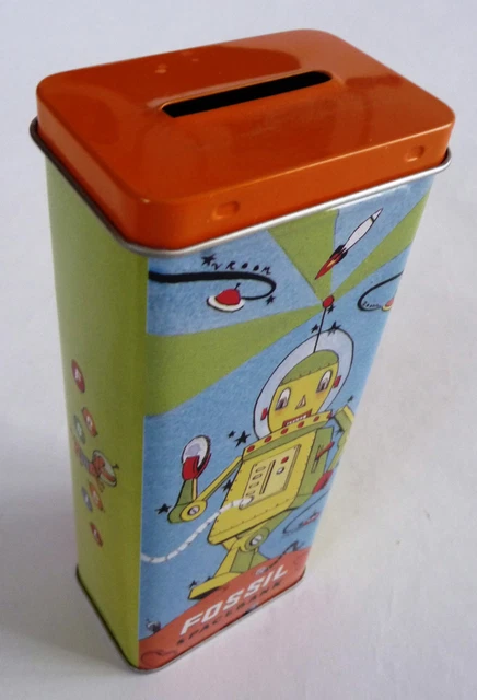 Fossil Metallbox Etui Brillenetui Stiftebox  retro Spardose SpaceBank Metall