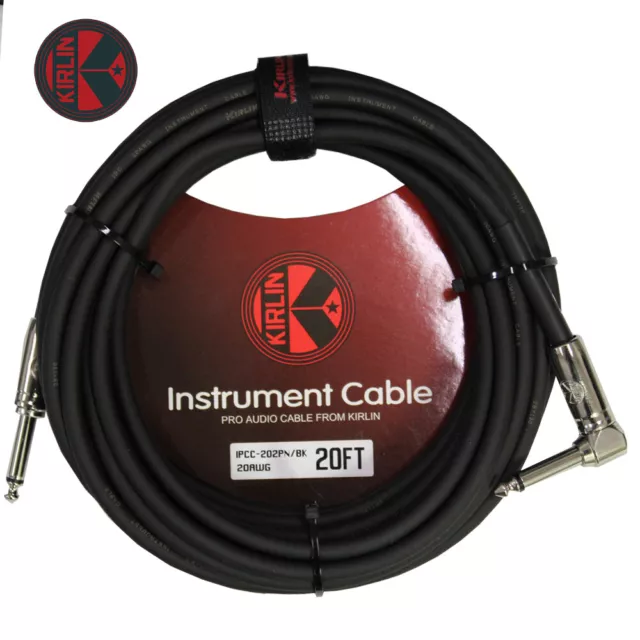 Kirlin 20FT 1/4" Straight - Right Angle Mono Plug Instrument Guitar/Bass Cable