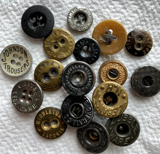 17 Antique workclothes Trouser Buttons and Studs Laconia, Carters, Foley, Dubble