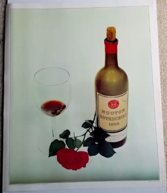 Vintage 1972 Promotional Wine Poster 1893 Mouton Rothschild Bottle
