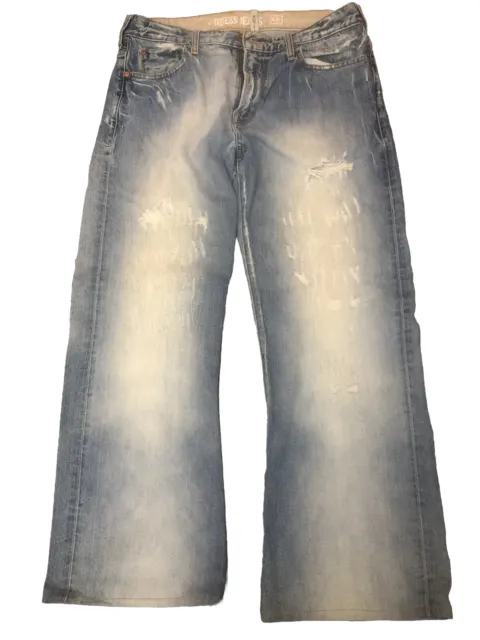 Guess Distressed Bootcut Blue Jeans Mens 33”