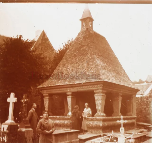 FRANCE Famille Cimetière c1930 Photo Stereo Plaque verre Vintage V25L15n