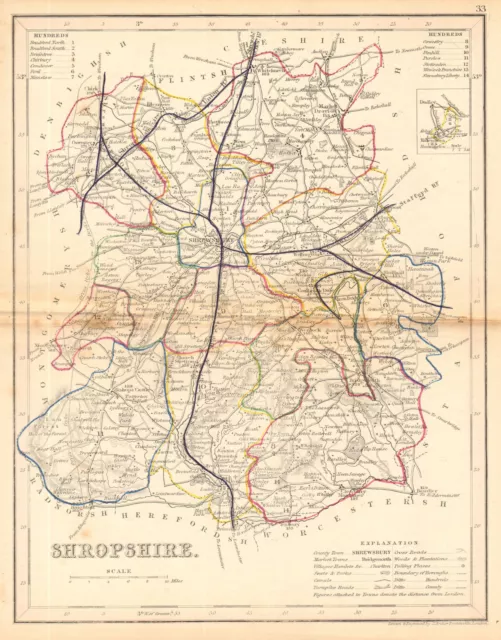 SHROPSHIRE county map by ARCHER & DUGDALE. Seats canals polling places c1845