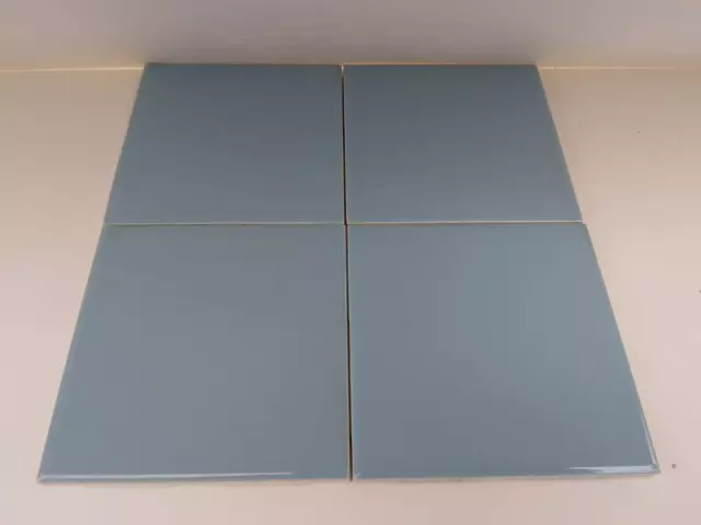 Lot of 42 Vintage Florida Tile Ceramic Blue Tiles include 4 Bullnose Tiles