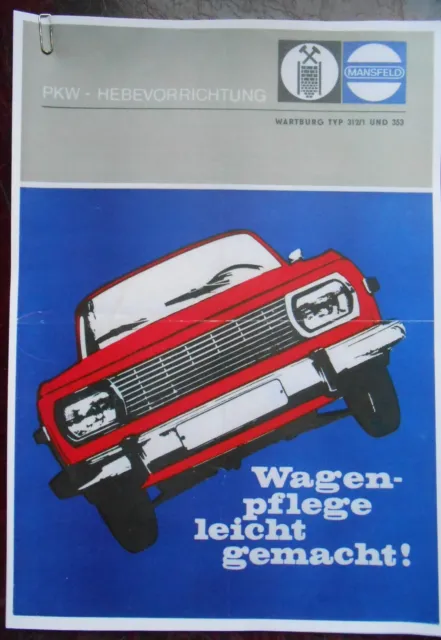 Bedienungsanleitung PKW Hebevorrichtung Wartburg 353 User Manual DDR VEB IFA Kfz