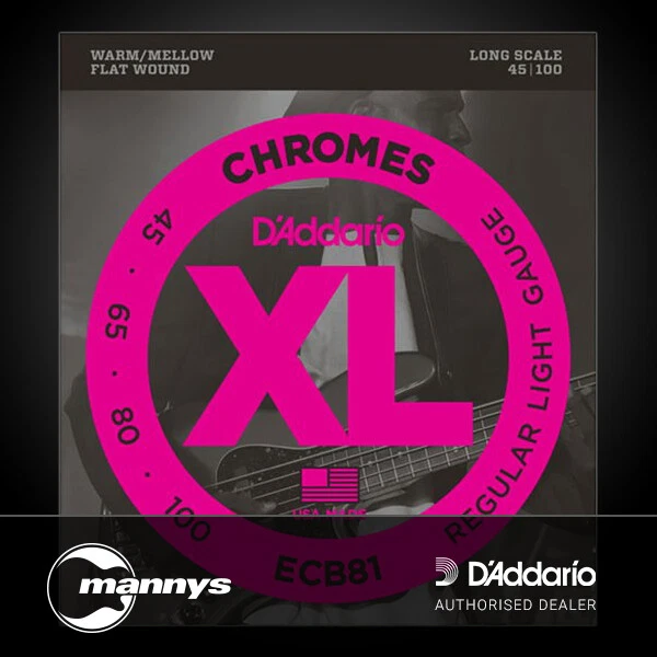 D'Addario ECB81 XL Chromes Flatwound Bass Strings - Long Scale - Light (45-100)