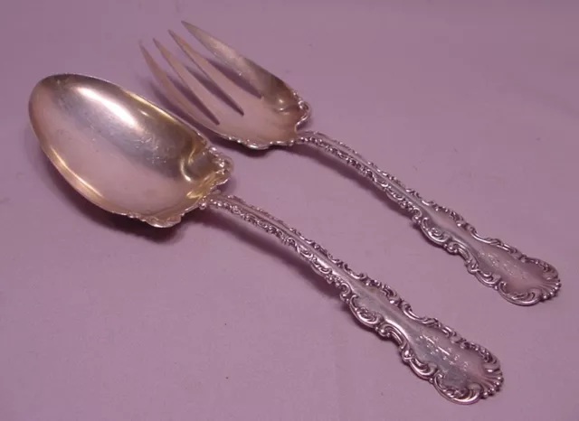 Antique Whiting Sterling Silver Louis XV Pattern Large Serving Fork & Spoon Set