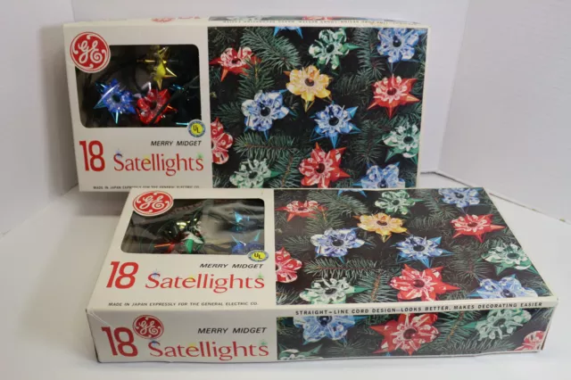 Lot of 2 Vintage GE MERRY MIDGET 18 Satellights Christmas String Light Box Sets