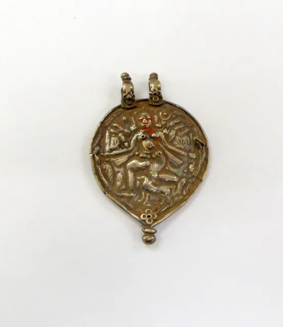 Vintage antike Stammes-Altsilber-Amulett-Anhänger-Halskette, hinduistischer...