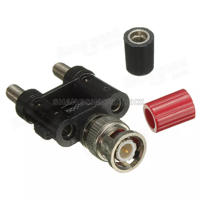 BNC Male Plug to Two Dual 4mm Banana Jack Binding Coaxial Adapter Connector