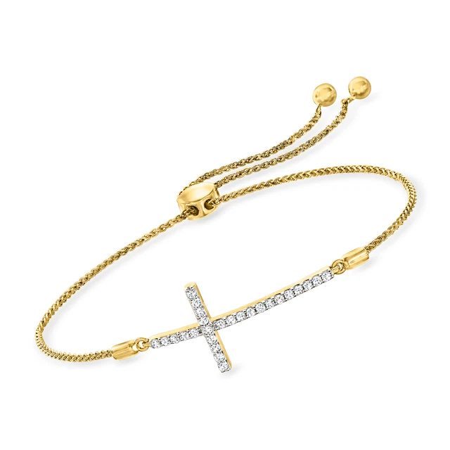 Ross-Simons 0.33 ct. t.w. Diamond Cross Bolo Bracelet in 18kt Gold Over Sterling
