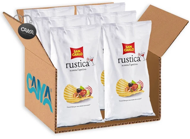 6X San Carlo Rustica Patatine a Grandi Fette Sapore Rustico 190g + Portachiavi